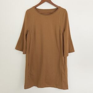 Annette Gortz Brown Knit Shift Dress Bell Sleeve Small Lagenlook Avant Garde